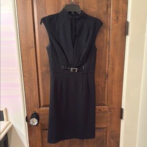 Trina Turk Black Sleeveless Sheath Dress with Mandarin Collar